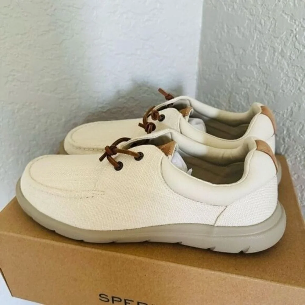 SPERRY TOP-SIDER Men's Captains Moc‎ Toe Hemp Boat  Shoe, Size 11.5, Ivory, NWT